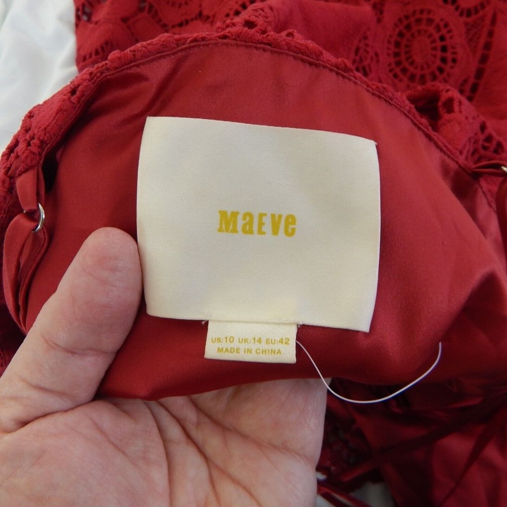 MAEVE ANTHROPOLOGIE dress babydoll crochet spaghetti strap holiday red 10 - Picture 5 of 6
